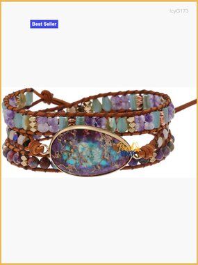 Imperial Jasper Wrap Bracelet Handmade Adjustable Gemstone Jewelry